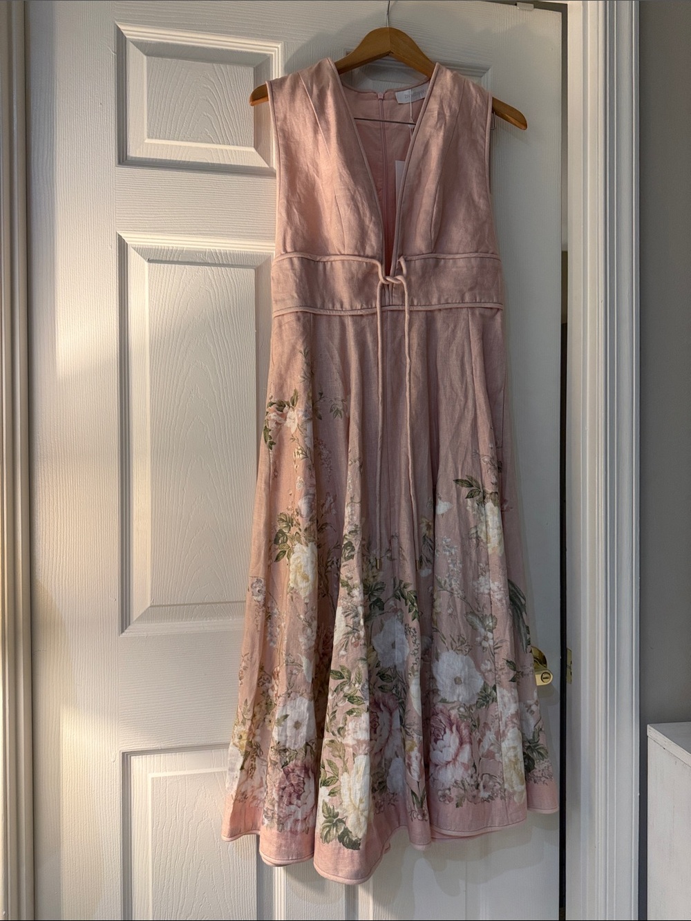 Zimmermann NWT Blush Pink Floral V-Neck Midi Dress